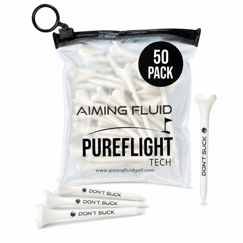 DON'T SUCK PureFlight 4-prong performance golf tees, 50-pack, from Aiming Fluid Golf.