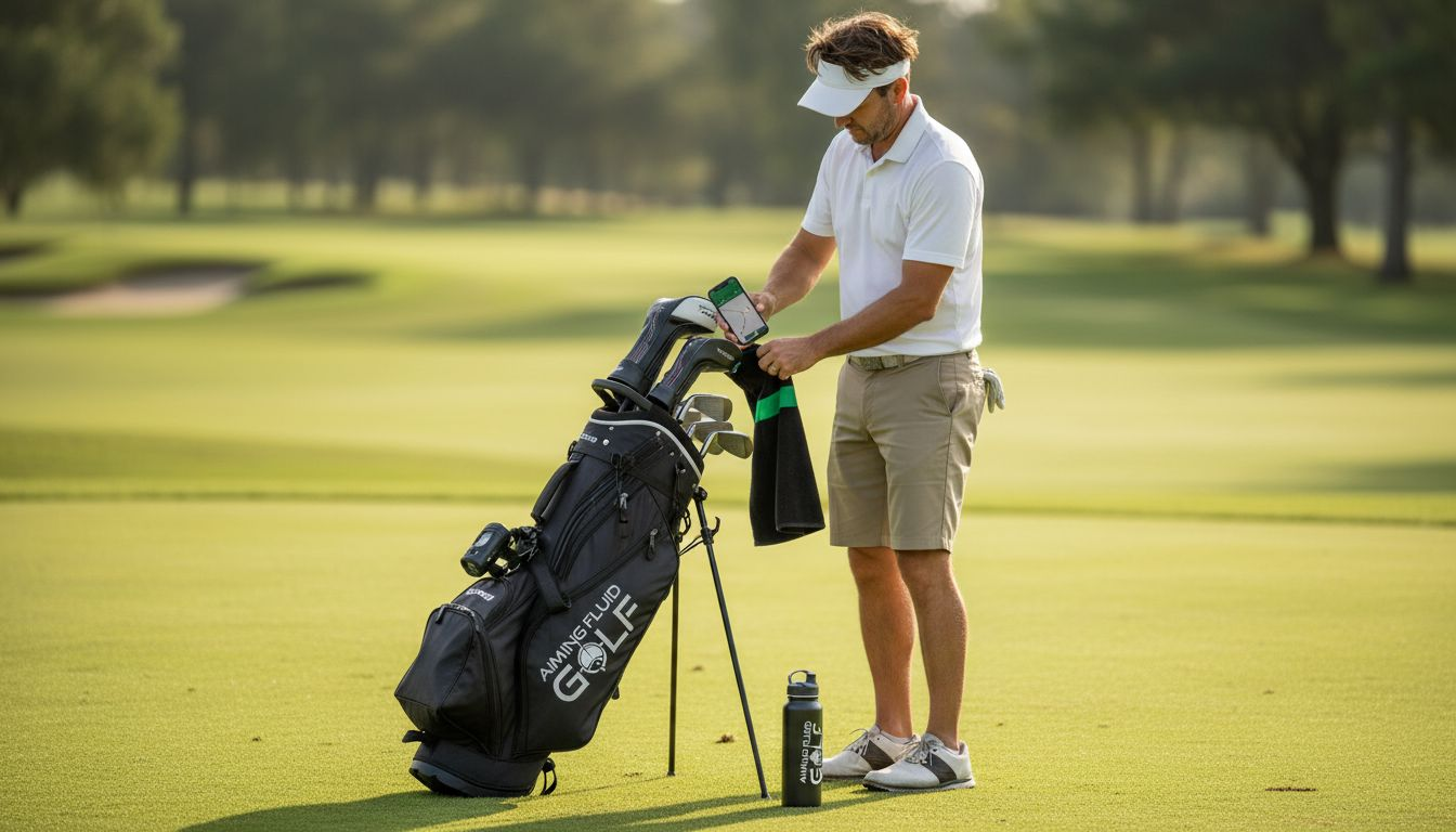 Golfer uses integrated golf bag and towel system