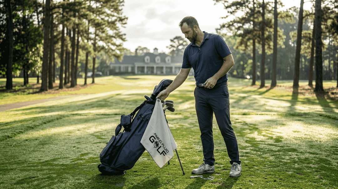 Golfer using smart accessories on golf course
