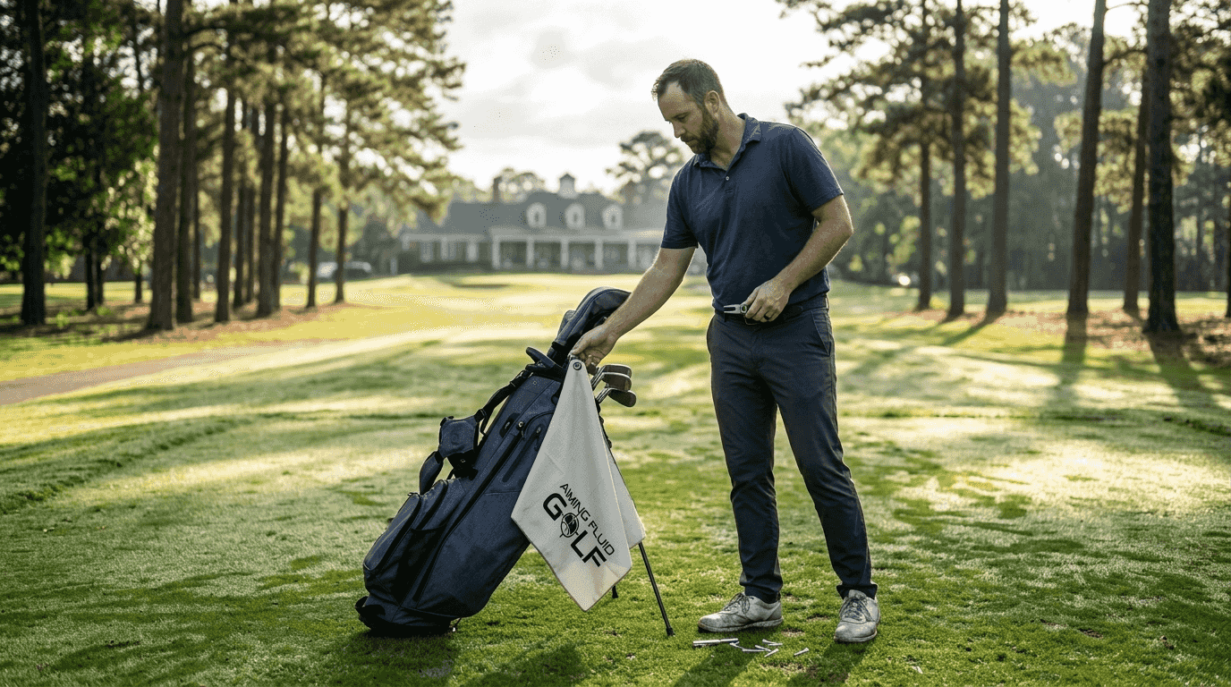Golfer using smart accessories on golf course