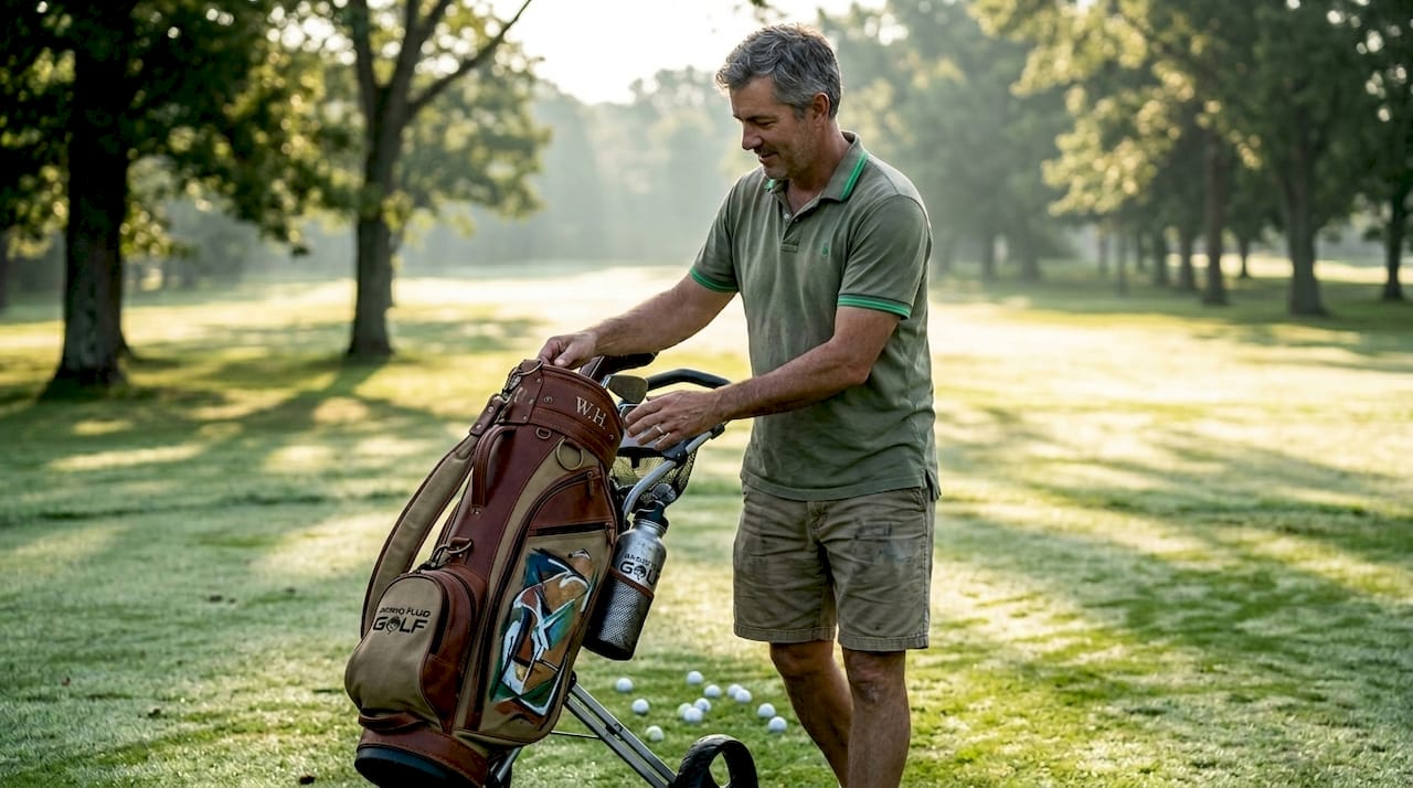 Golfer with embroidered premium golf bag