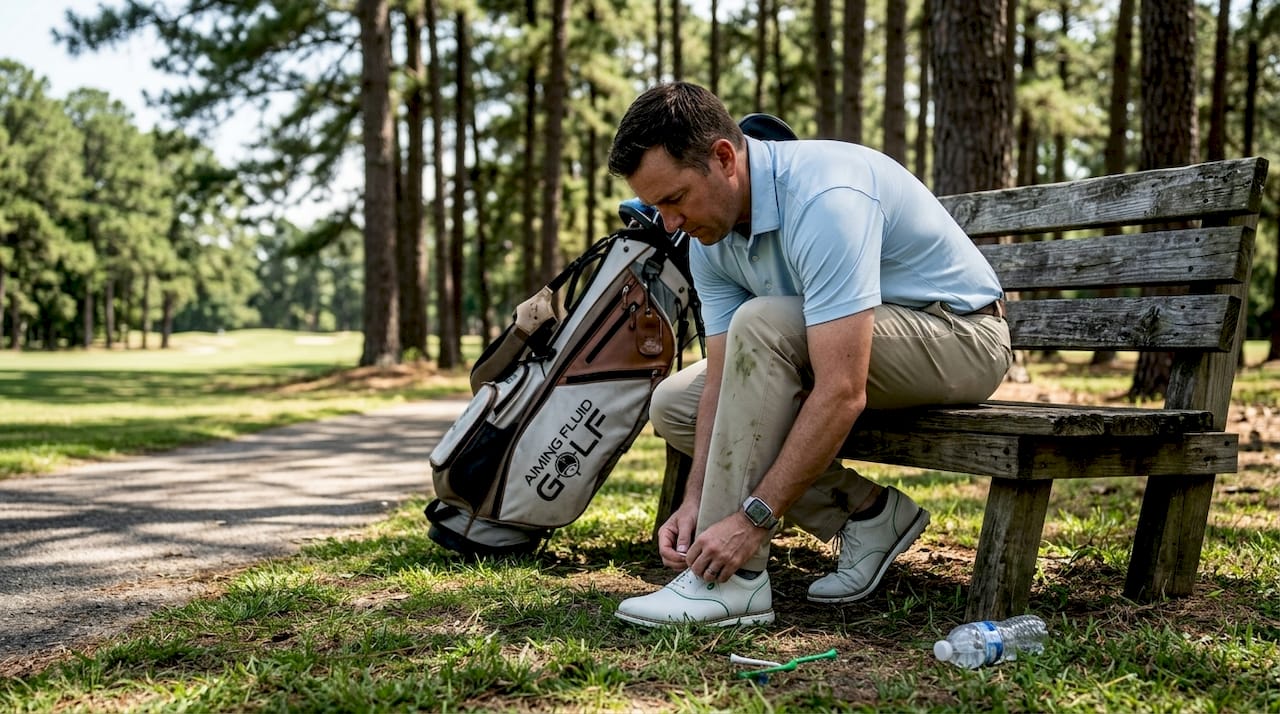 Golfer preparing with premium gear on course