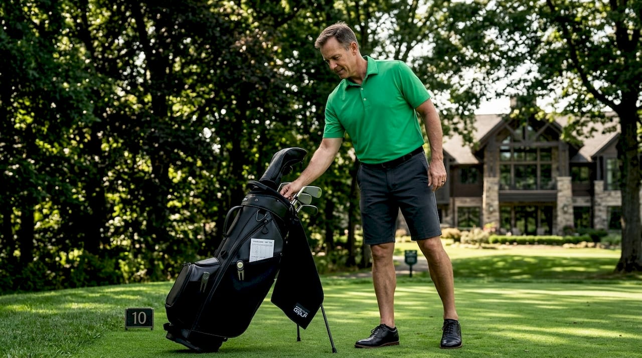 Golfer uses quick-access tools on course