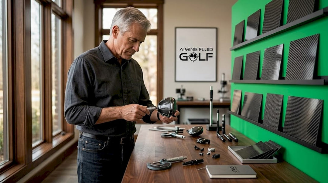Engineer inspecting golf club prototype in lab