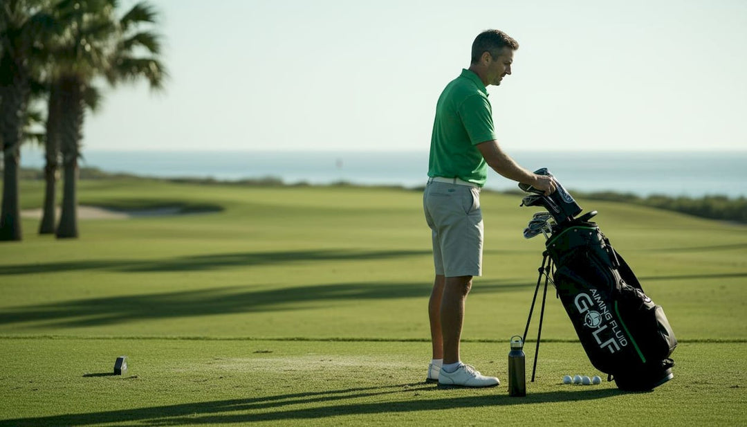 Golfer reaching for towel during round