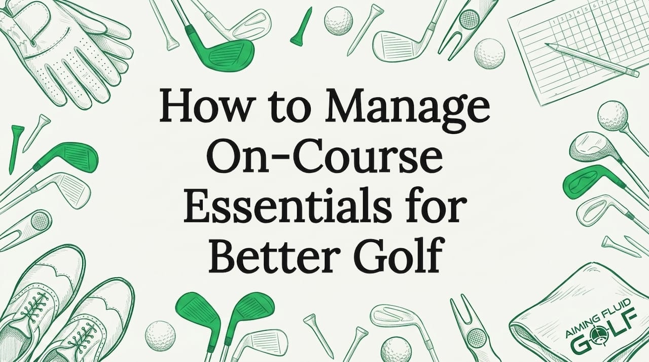 Decorative golf essentials title card illustration