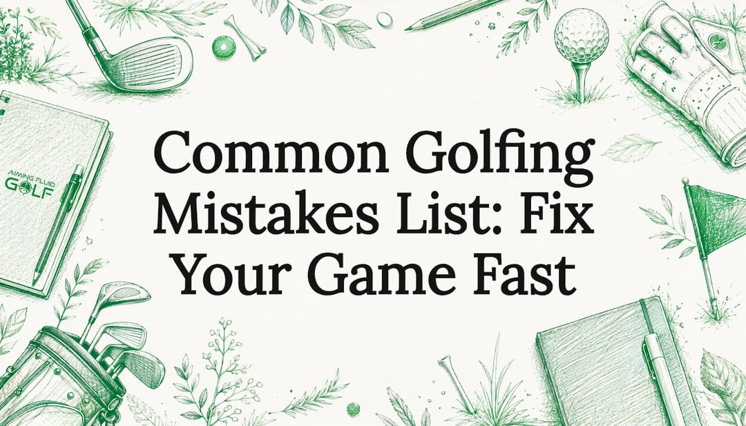 Decorative hand-drawn golf illustrations framing title area