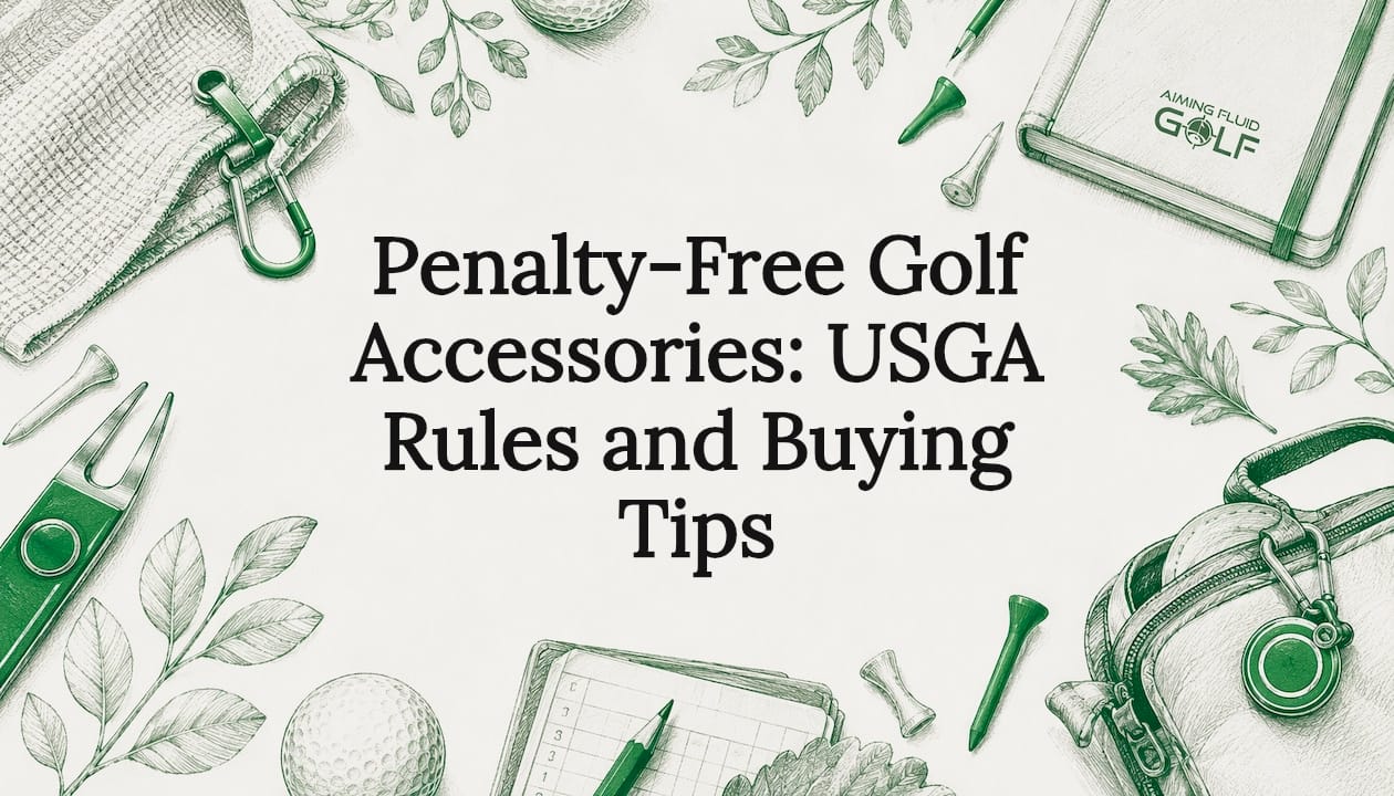 Decorative title card illustration with golf accessories