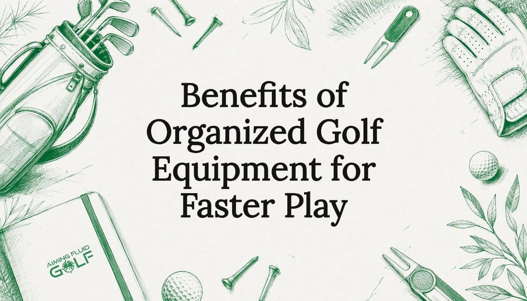 Illustrated golf equipment framing title text area