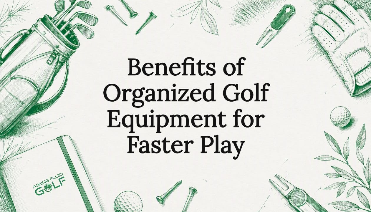 Illustrated golf equipment framing title text area