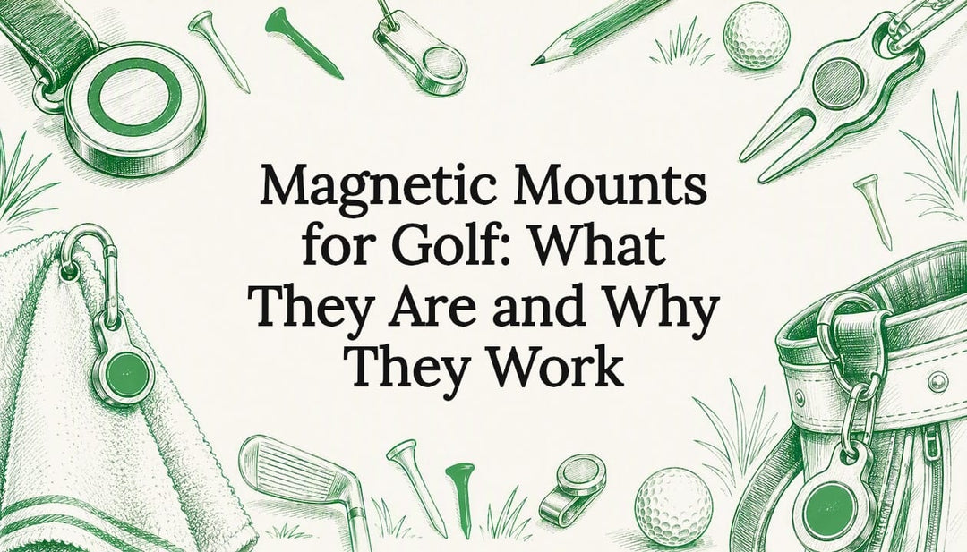 Decorative golf accessory sketches framing the article title