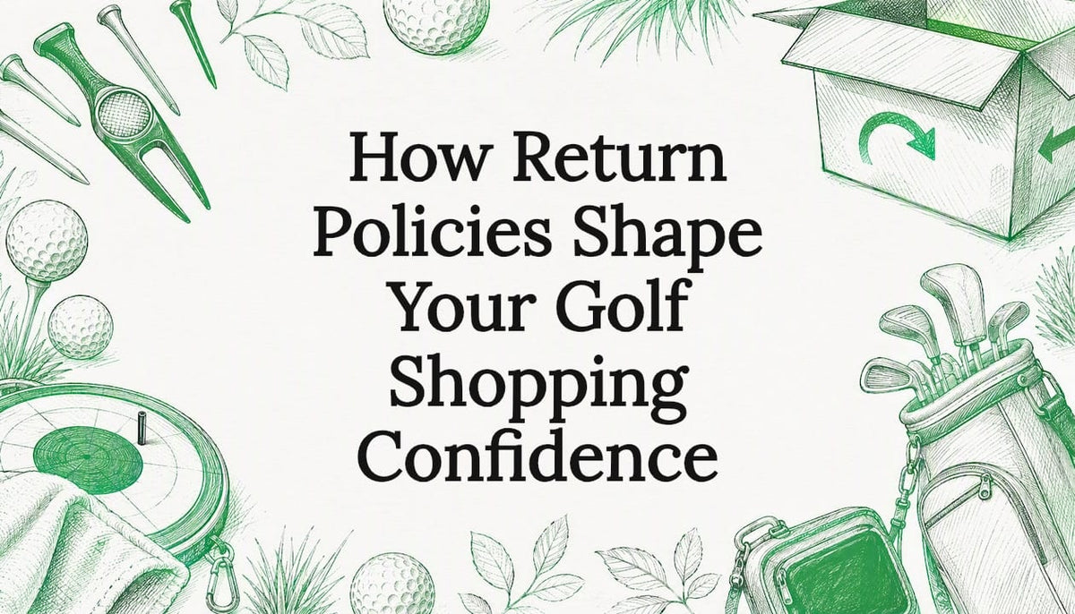 Decorative golf shopping and returns title card illustration