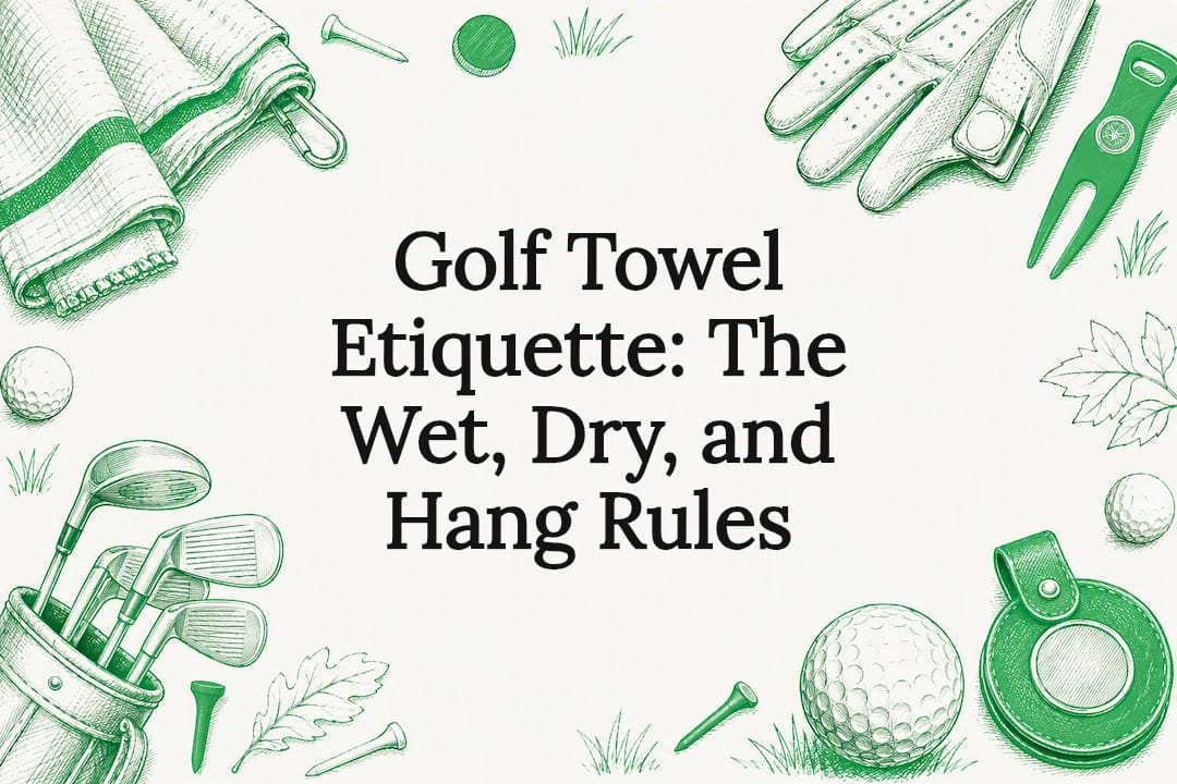 Decorative title card illustration for golf towel etiquette article