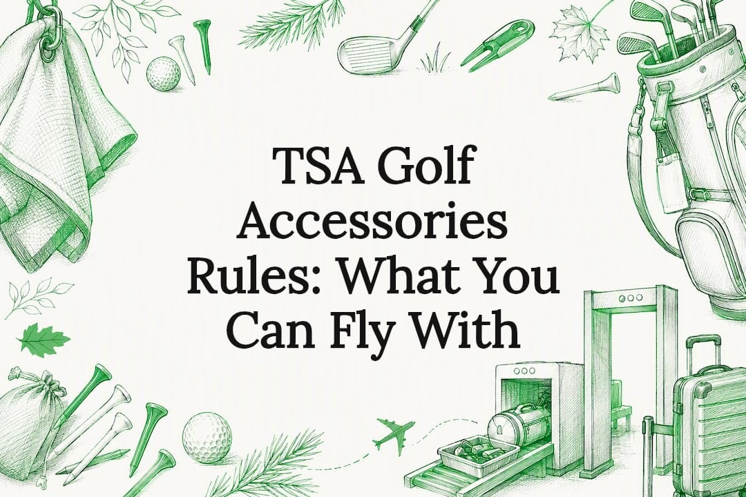 Decorative golf travel themed title card illustration