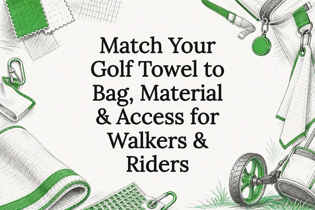 Decorative golf towel guide title card