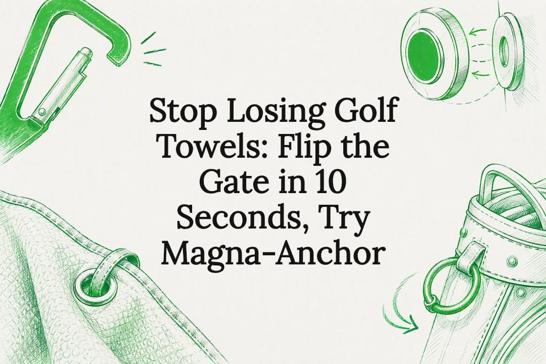Decorative golf towel attachment title card
