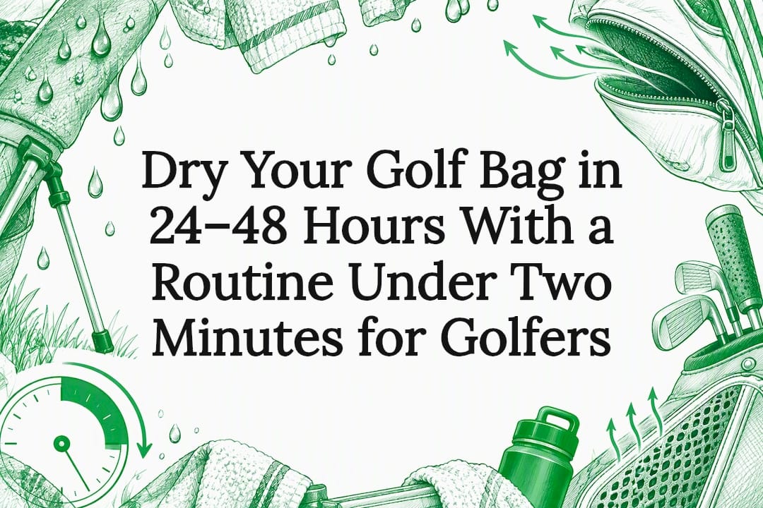 Decorative golf bag drying title card
