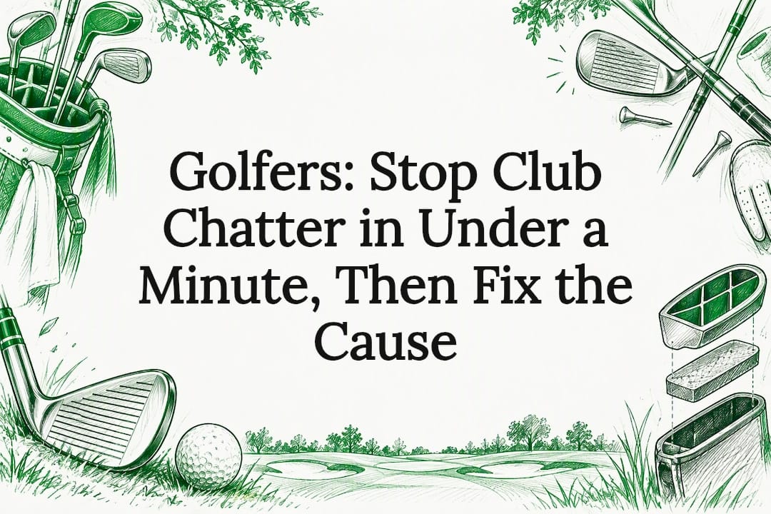 Sketches of golf clubs frame the title