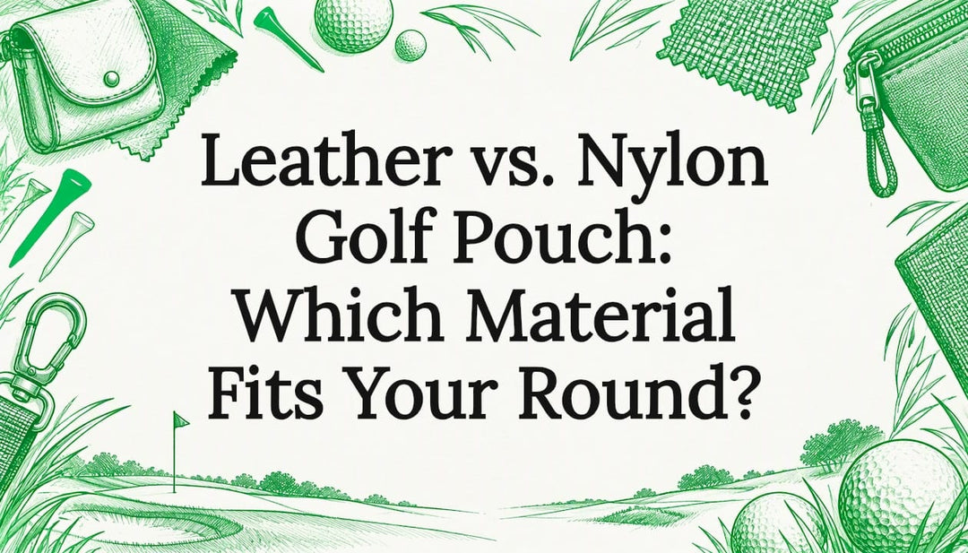 Sketches of leather and nylon golf pouch materials