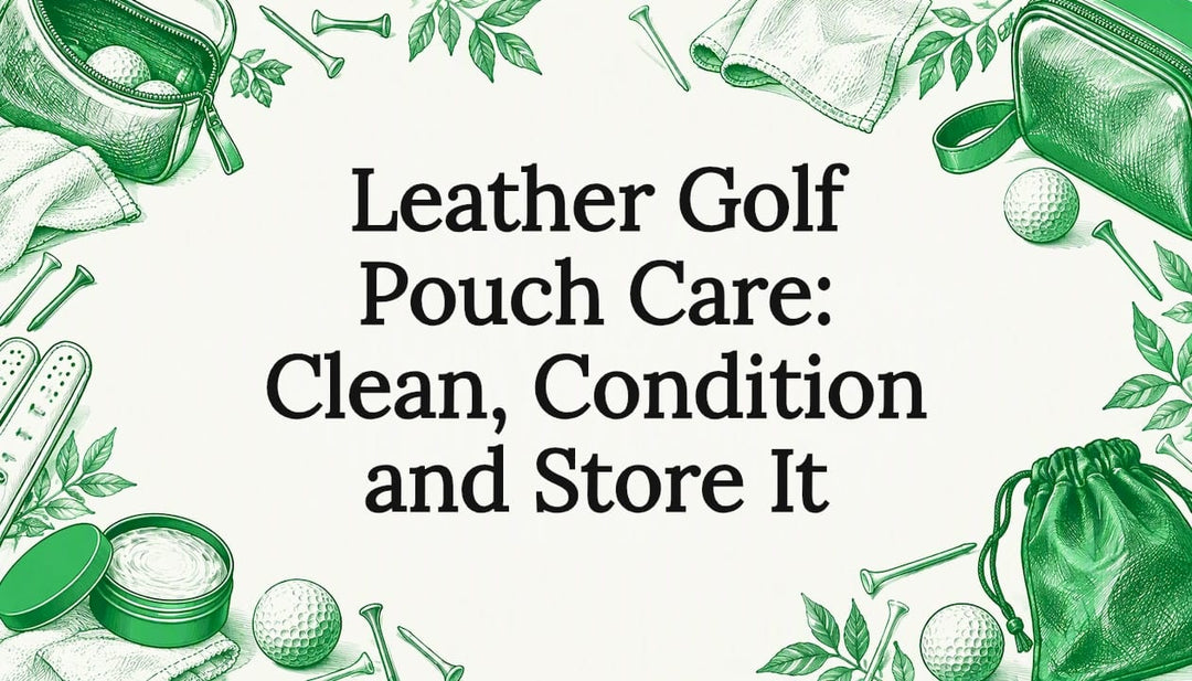 Sketches framing the leather pouch care title