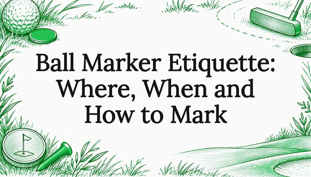 Golf marker title card with sketched equipment