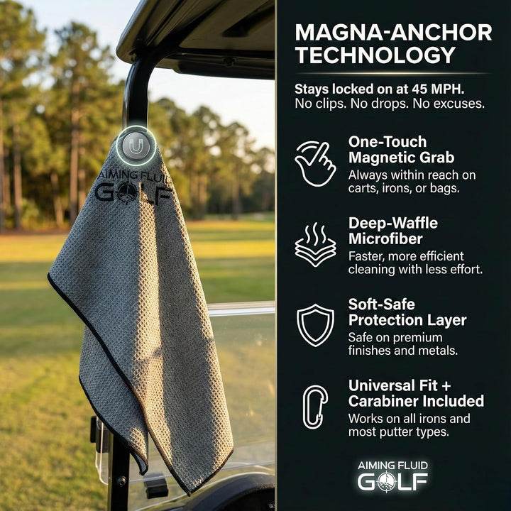 Aiming Fluid Golf Grey Magnetic Towel 4-Pack – 2 Stubby + 2 The 40 Towels