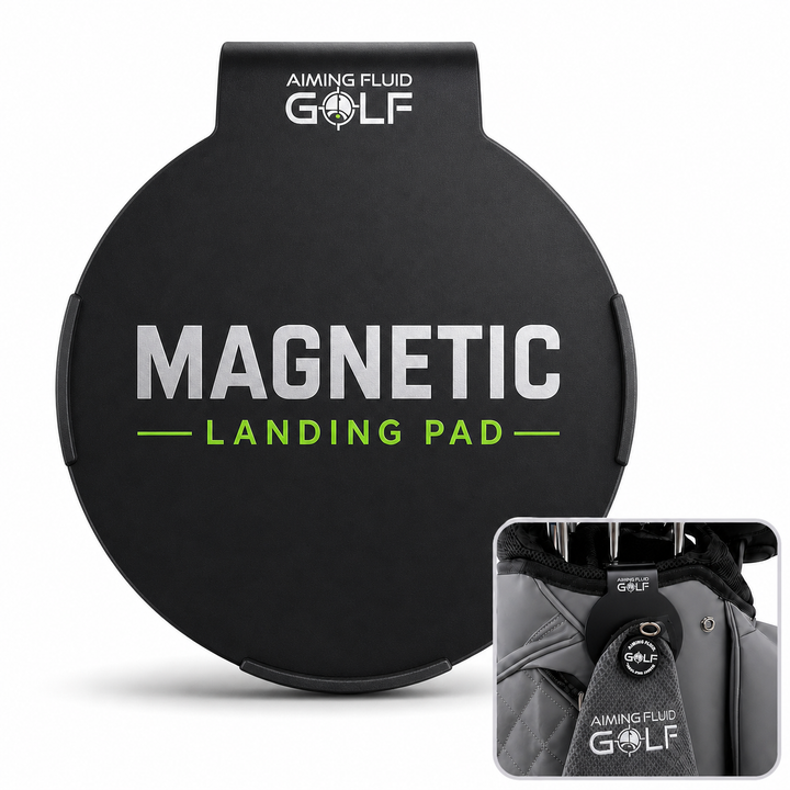 Aiming Fluid Golf Magnetic Landing Pad steel-core golf bag dock for magnetic golf towels.