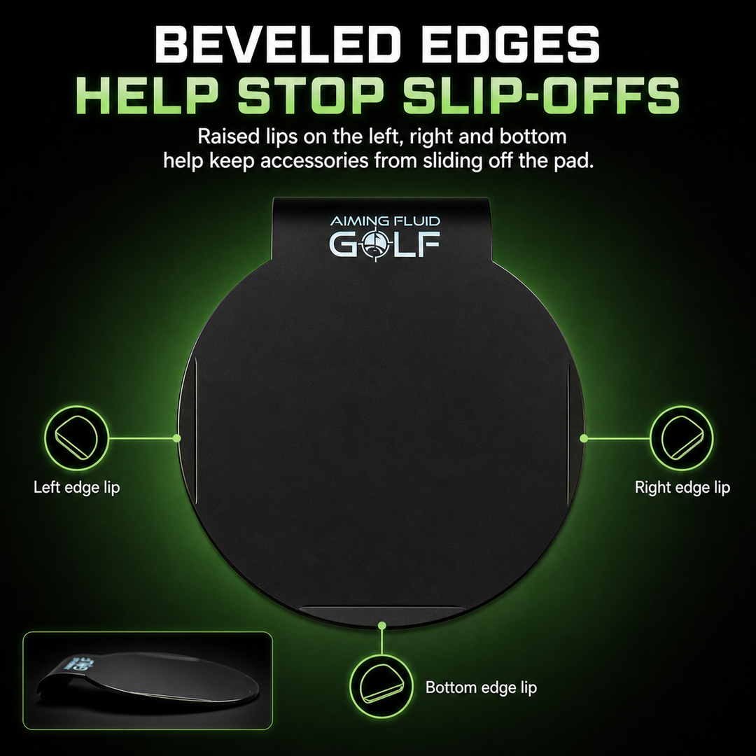 Aiming Fluid Golf Landing Pad steel-core accessory for magnetic golf towel systems.