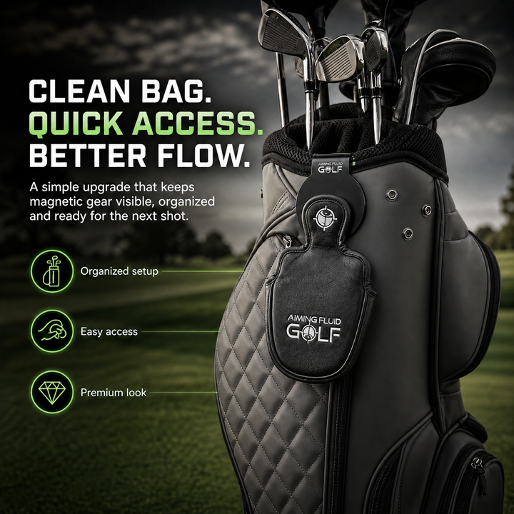Golf bag mounted steel-core Landing Pad for Stubby and The 40 magnetic golf towels.
