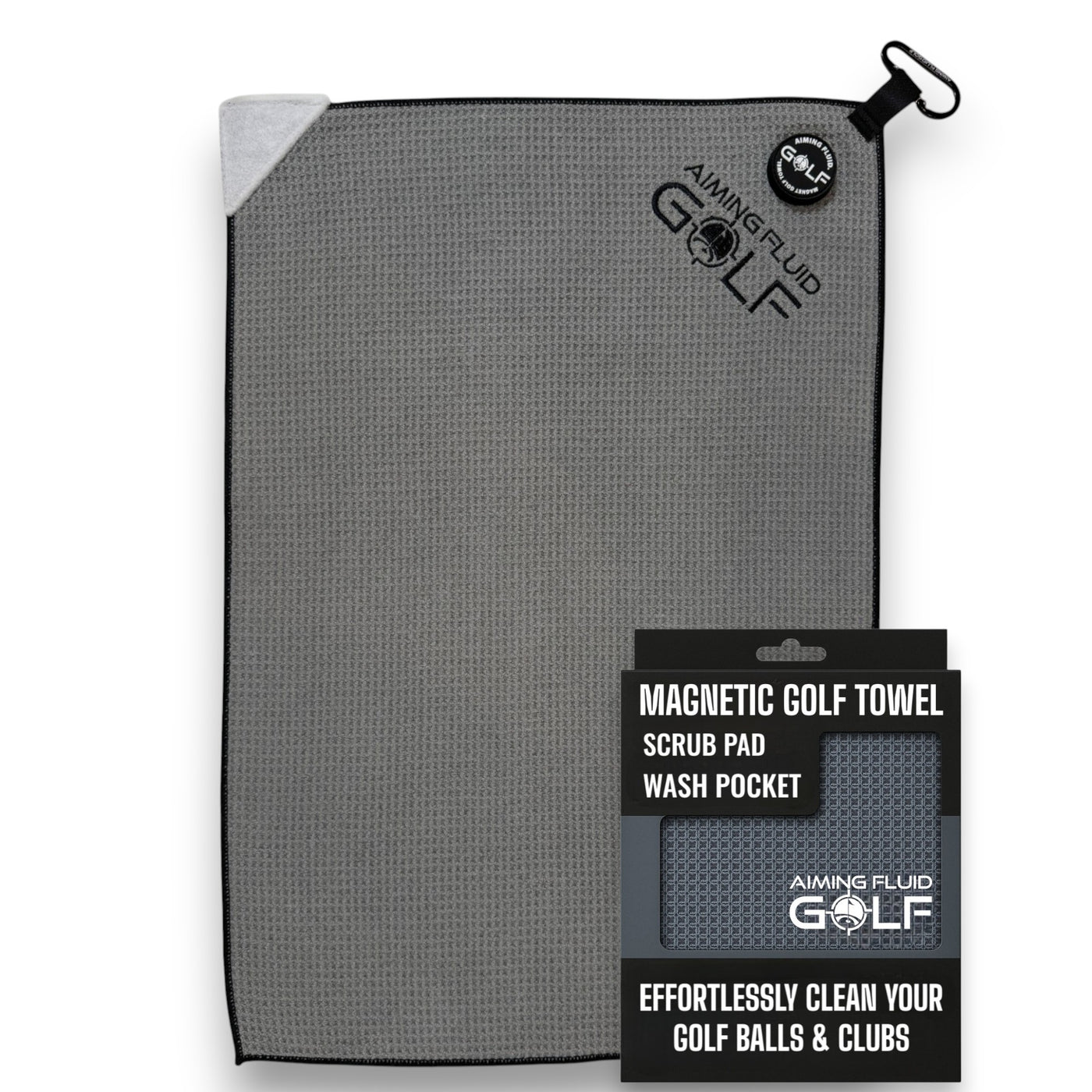 Multi-Function Magnetic Golf Towel with Wash Pocket, Magna-Anchor Technology, Waffle Pattern, Ball Scrubber – Perfect Golf Gift for Men & Women (16" x 24" Stubby)