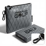 Aiming Fluid Golf premium leather valuables pouch in grey with diamond cross-stitch pattern and heavy-duty zippered closure