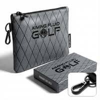 Aiming Fluid Golf premium leather valuables pouch in grey with diamond cross-stitch pattern and heavy-duty zippered closure