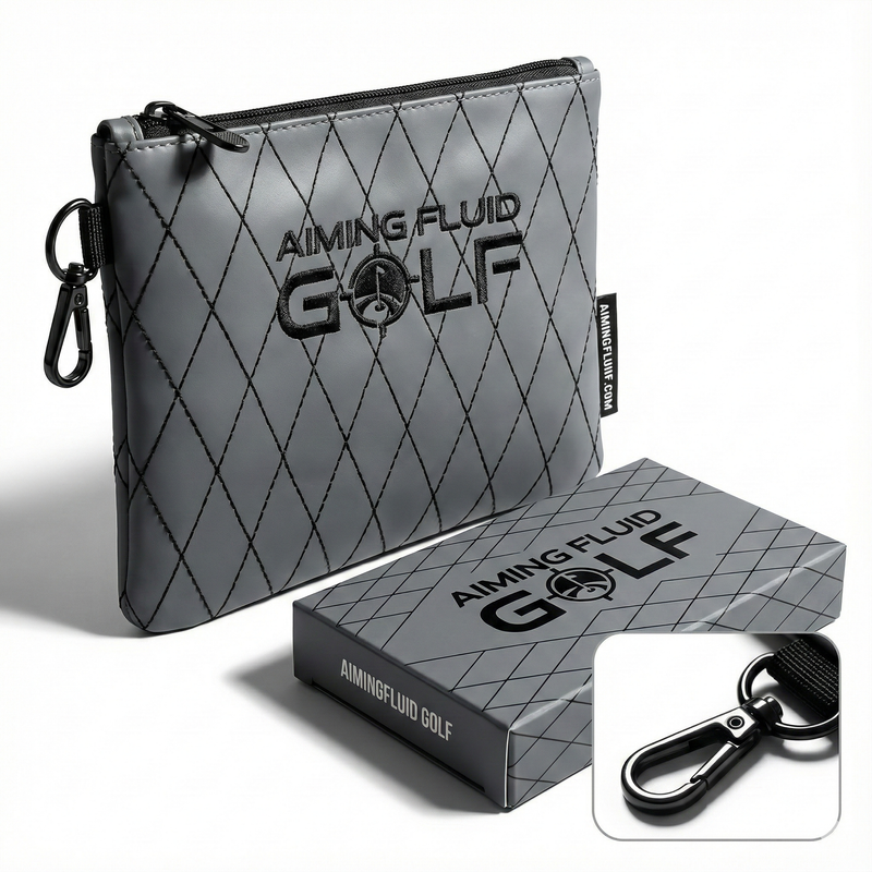 Premium Leather Golf Utility Pouch with Zippered Closure – Luxury Valuables Bag with Diamond Stitching, 360-Degree Metal Clip, and Soft Interior Lining