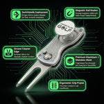 aiming fluid golf Golf divot tool with features highlighted on a dark background