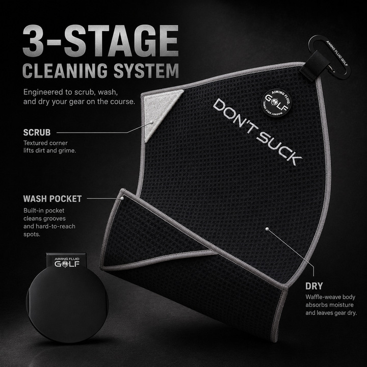 DealDash Exclusive DON’T SUCK Magnetic Golf Towel + Landing Pad Bundle | Black / Grey