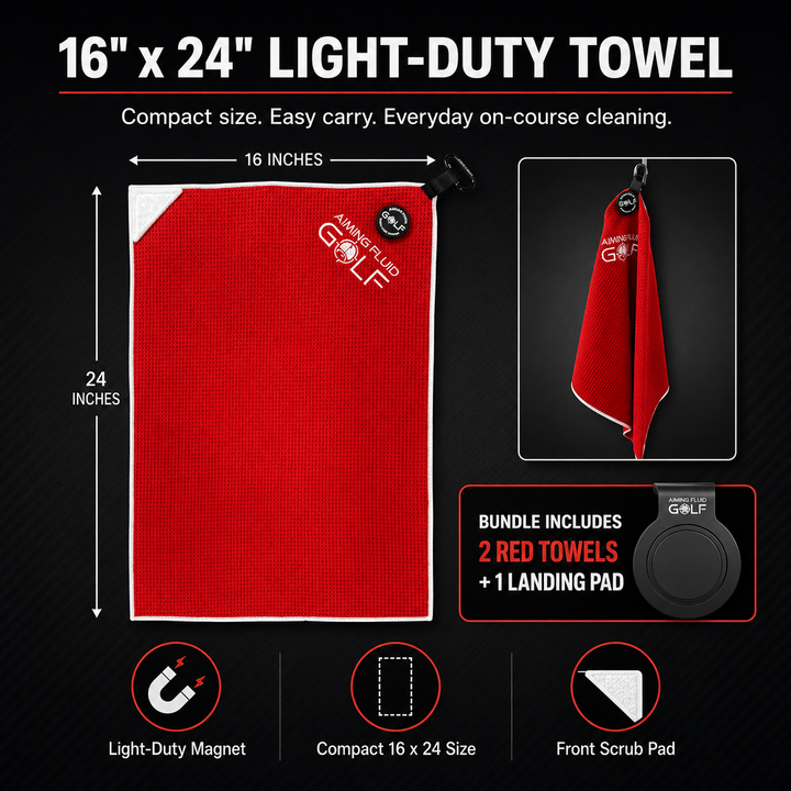 3-Piece Red Golf Towel Set | 2 Magnetic Towels + Landing Pad RED