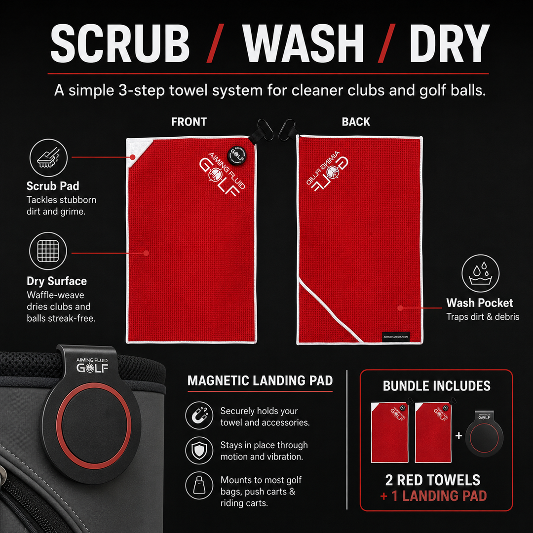 3-Piece Red Golf Towel Set | 2 Magnetic Towels + Landing Pad RED