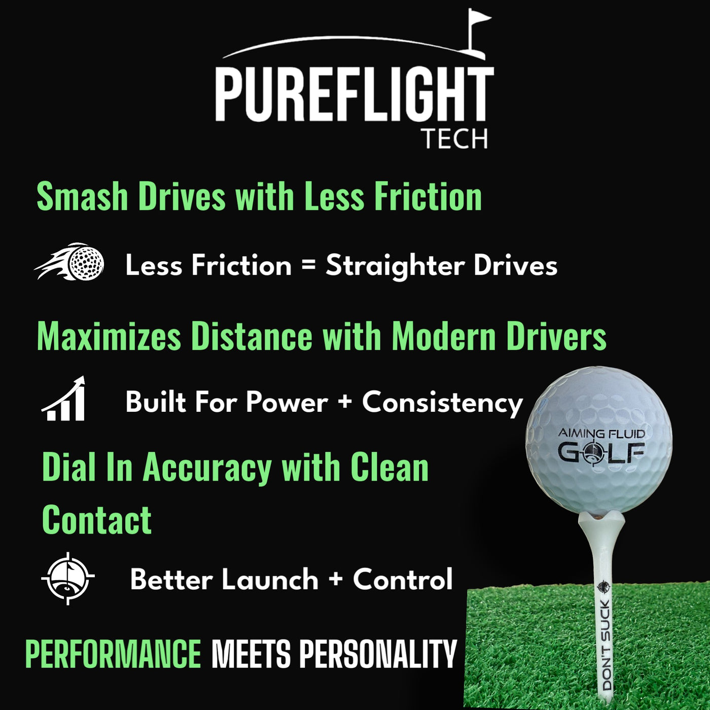 DON'T SUCK Golf Tees 2 ¾” – 50 Pack Durable Plastic 4-Prong Funny Golf Tees with PureFlight Tech – Low Resistance for Straighter, Longer Drives I Golf Gift – Reusable Tee Pouch Included