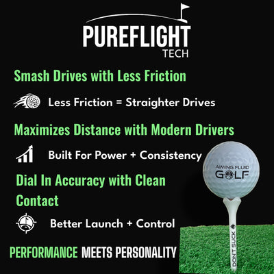 DON'T SUCK Golf Tees 2 ¾” – 50 Pack Durable Plastic 4-Prong Funny Golf Tees with PureFlight Tech – Low Resistance for Straighter, Longer Drives I Golf Gift – Reusable Tee Pouch Included