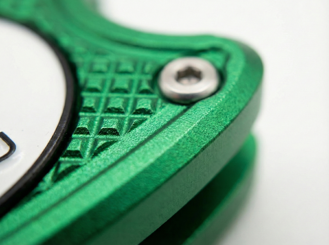 Limited edition divot tool in green with textured grip and silver screw detail.