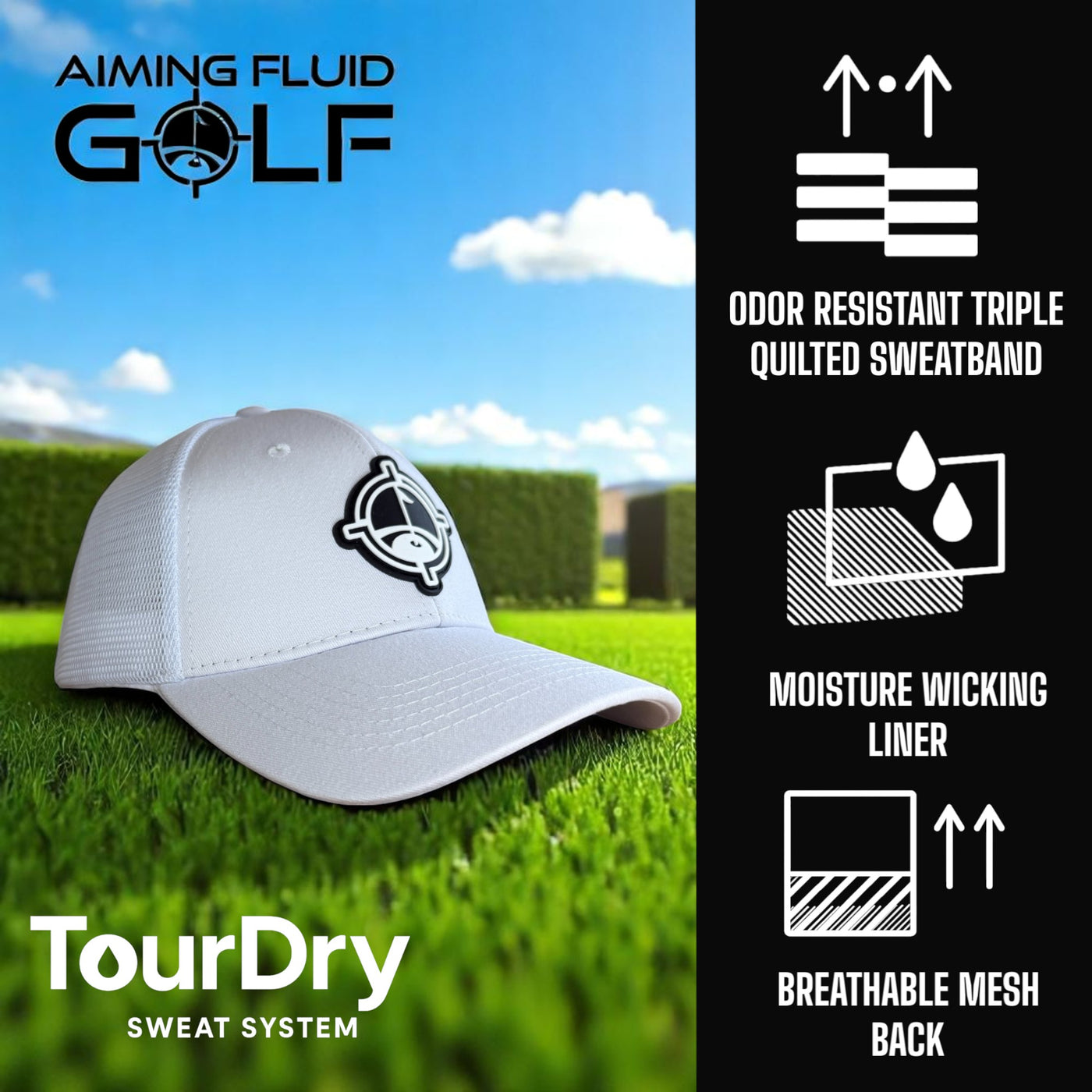 Premium Golf Gym Boat Hiking Tennis Bike Hat TourDry Sweat System Odor-Resistant Sweatband Moisture-Wicking Liner One Size