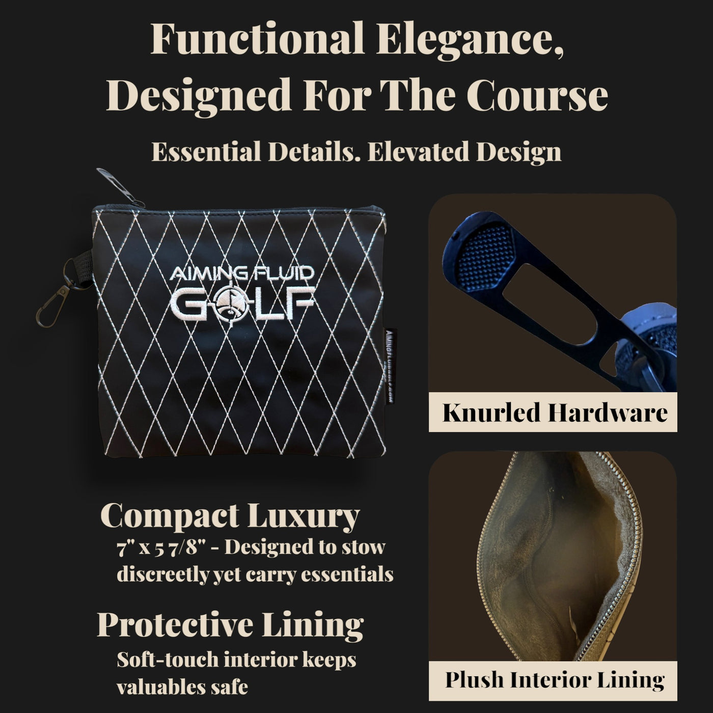 Premium Leather Golf Utility Pouch with Zippered Closure – Luxury Valuables Bag with Diamond Stitching, 360-Degree Metal Clip, and Soft Interior Lining