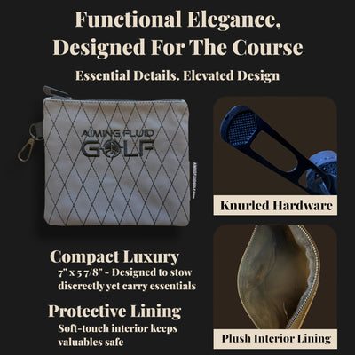Premium Leather Golf Utility Pouch with Zippered Closure – Luxury Valuables Bag with Diamond Stitching, 360-Degree Metal Clip, and Soft Interior Lining