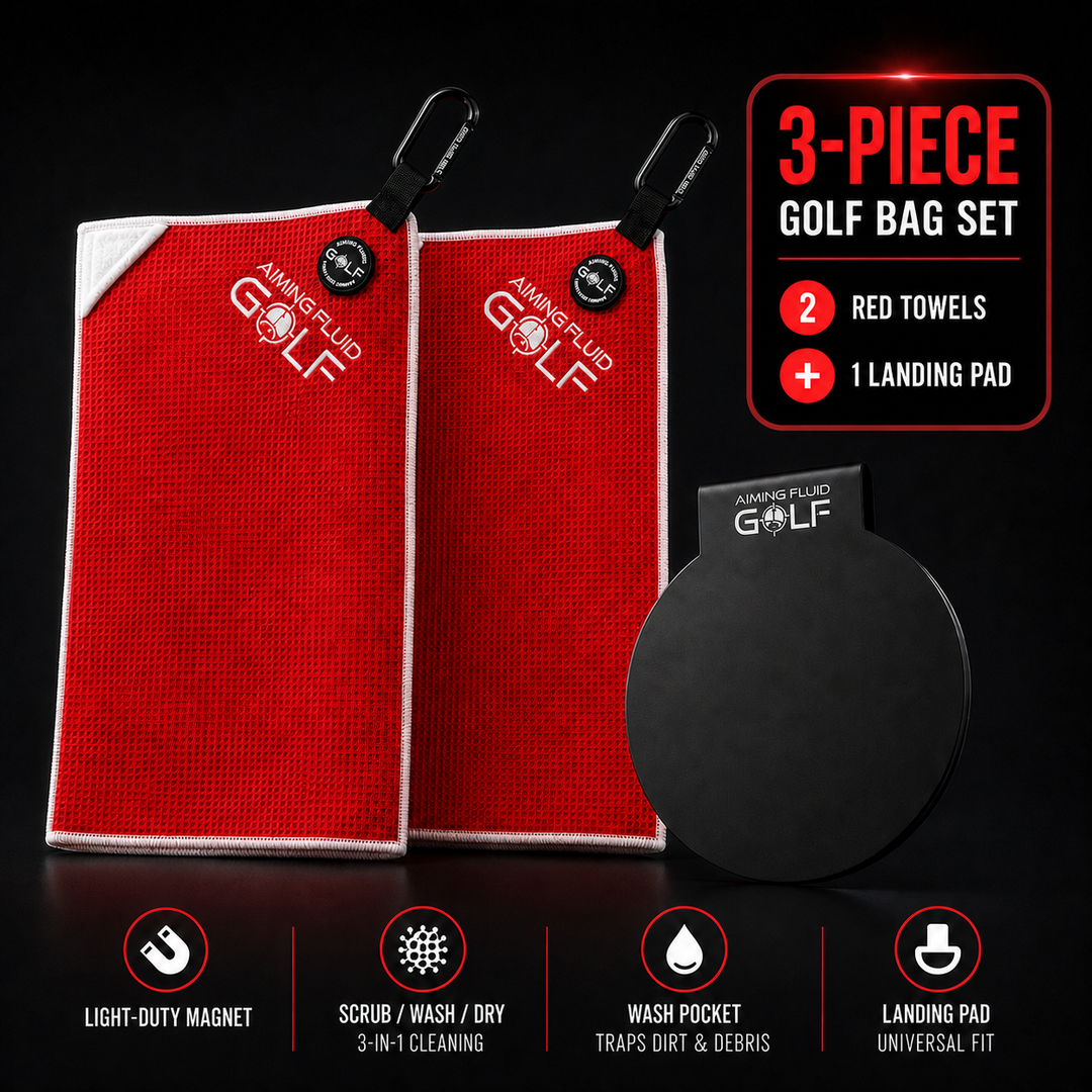 3-Piece Red Golf Towel Set | 2 Magnetic Towels + Landing Pad RED