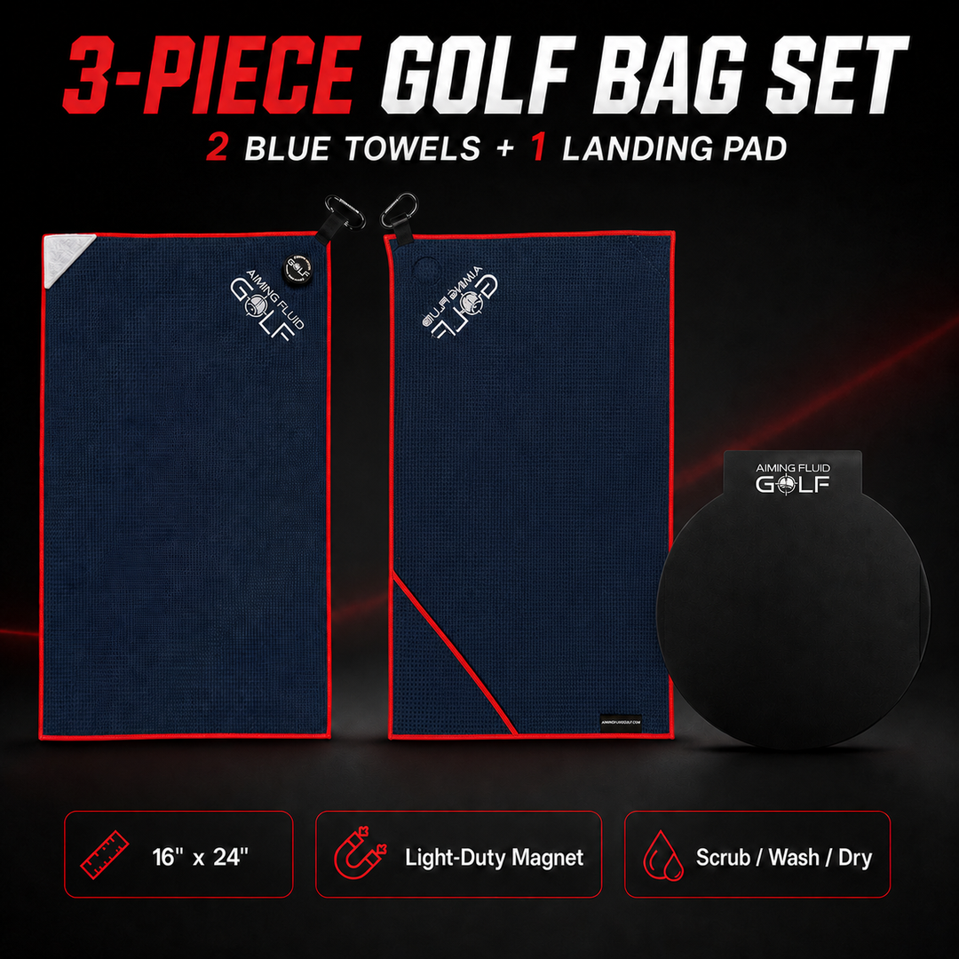 3-Piece Navy Blue Golf Towel Set | 2 Magnetic Towels + Landing Pad