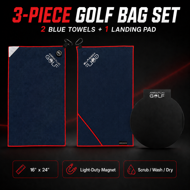 3-Piece Navy Blue Golf Towel Set | 2 Magnetic Towels + Landing Pad