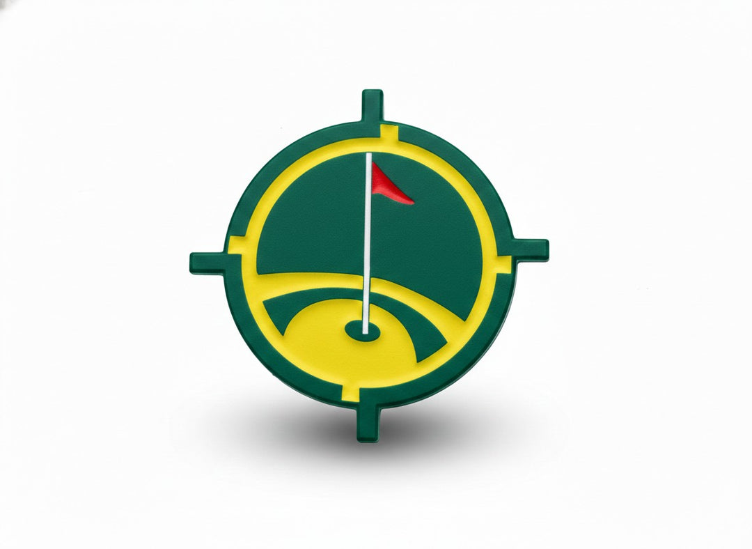 Augusta Green, Premium magnetic golf ball marker with matte black finish and precision white inlay, centered on white background