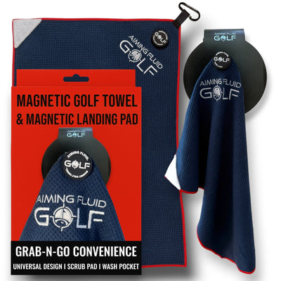 Magnetic Golf Towel & Magnetic Landing Pad – Premium Microfiber Waffle Weave I Scrub Pad I Wash Pocket I Golf Gift I Cart Carry and Tour Bag (Magnetic Landing Pad & 16" x 24" Golf Towel)