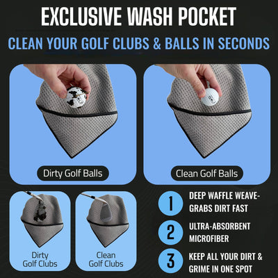 Magnetic Golf Towel & Magnetic Landing Pad – Premium Microfiber Waffle Weave I Scrub Pad I Wash Pocket I Golf Gift I Cart Carry and Tour Bag (Magnetic Landing Pad & 16" x 24" Golf Towel)
