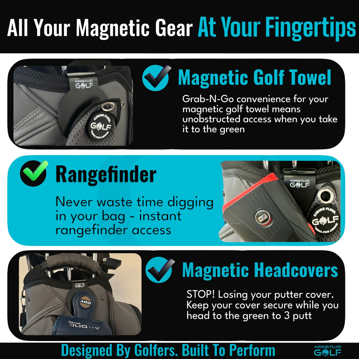 Magnetic Golf Towel & Magnetic Landing Pad – Premium Microfiber Waffle Weave I Scrub Pad I Wash Pocket I Golf Gift I Cart Carry and Tour Bag (Magnetic Landing Pad & 16" x 24" Golf Towel)